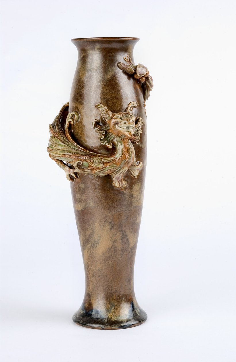 绿色和棕色釉面花瓶，带有模压龙浮雕，Doulton und Co.，Lambeth，c.1905（stone器） 作者 马克·马歇尔