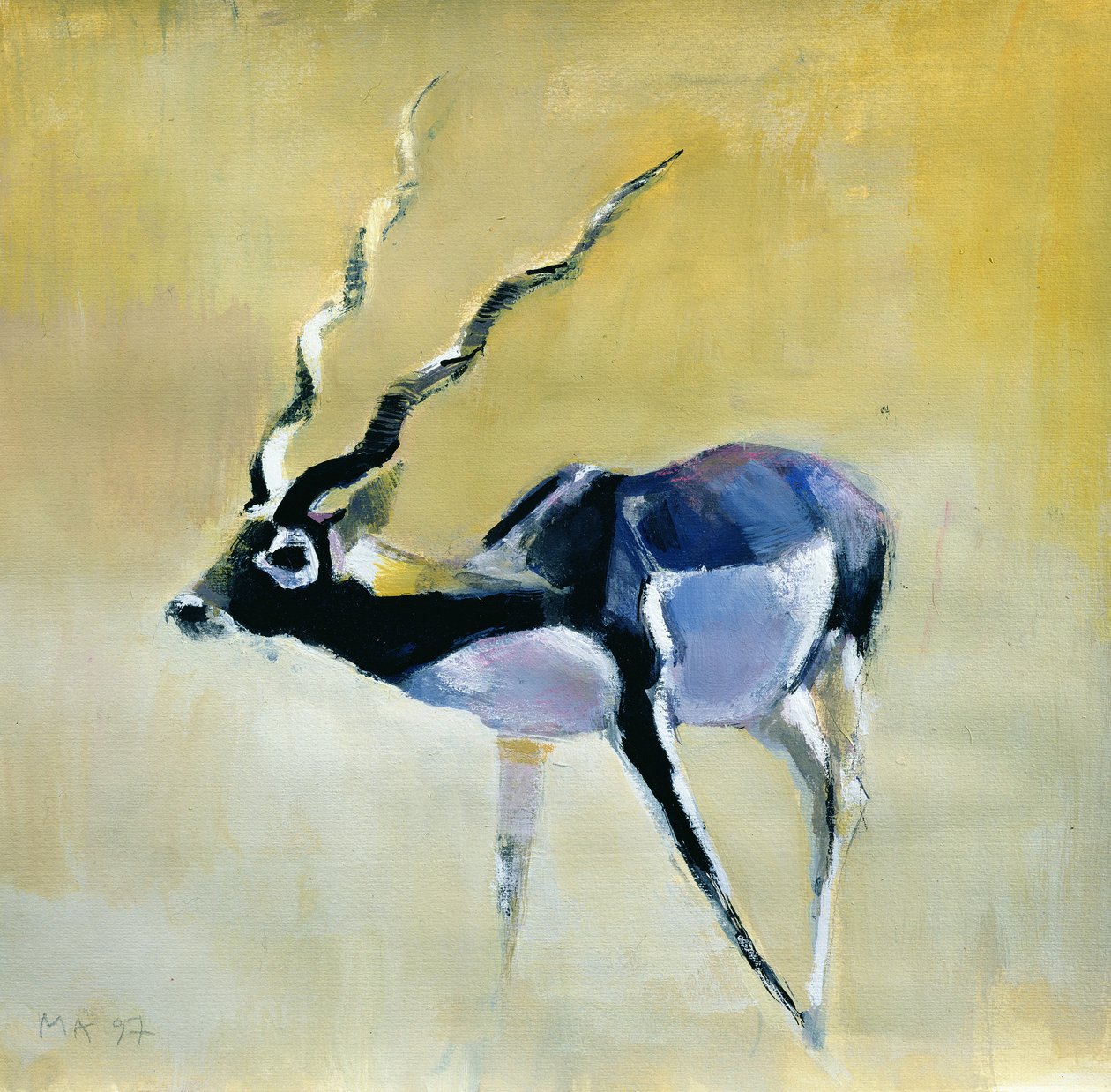 Black Buck，Velavadar，1997年（纸上混合媒体） 作者 马克·阿德灵顿