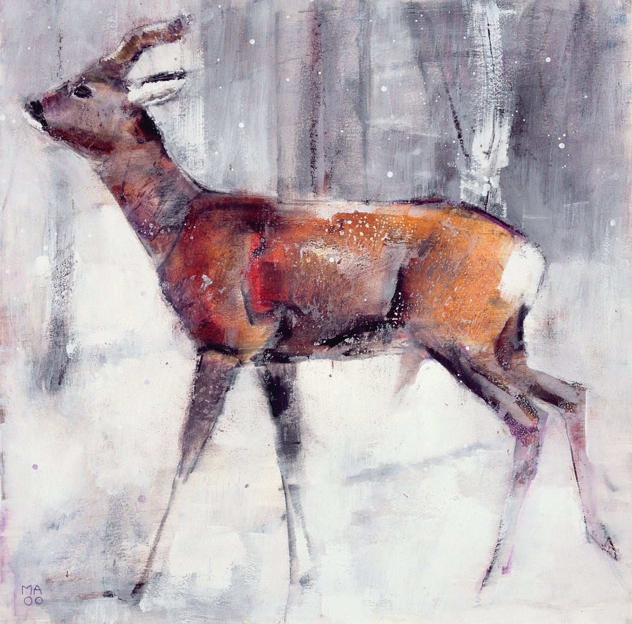 巴克在雪地里，2000年（纸上混合媒体） 作者 马克·阿德灵顿