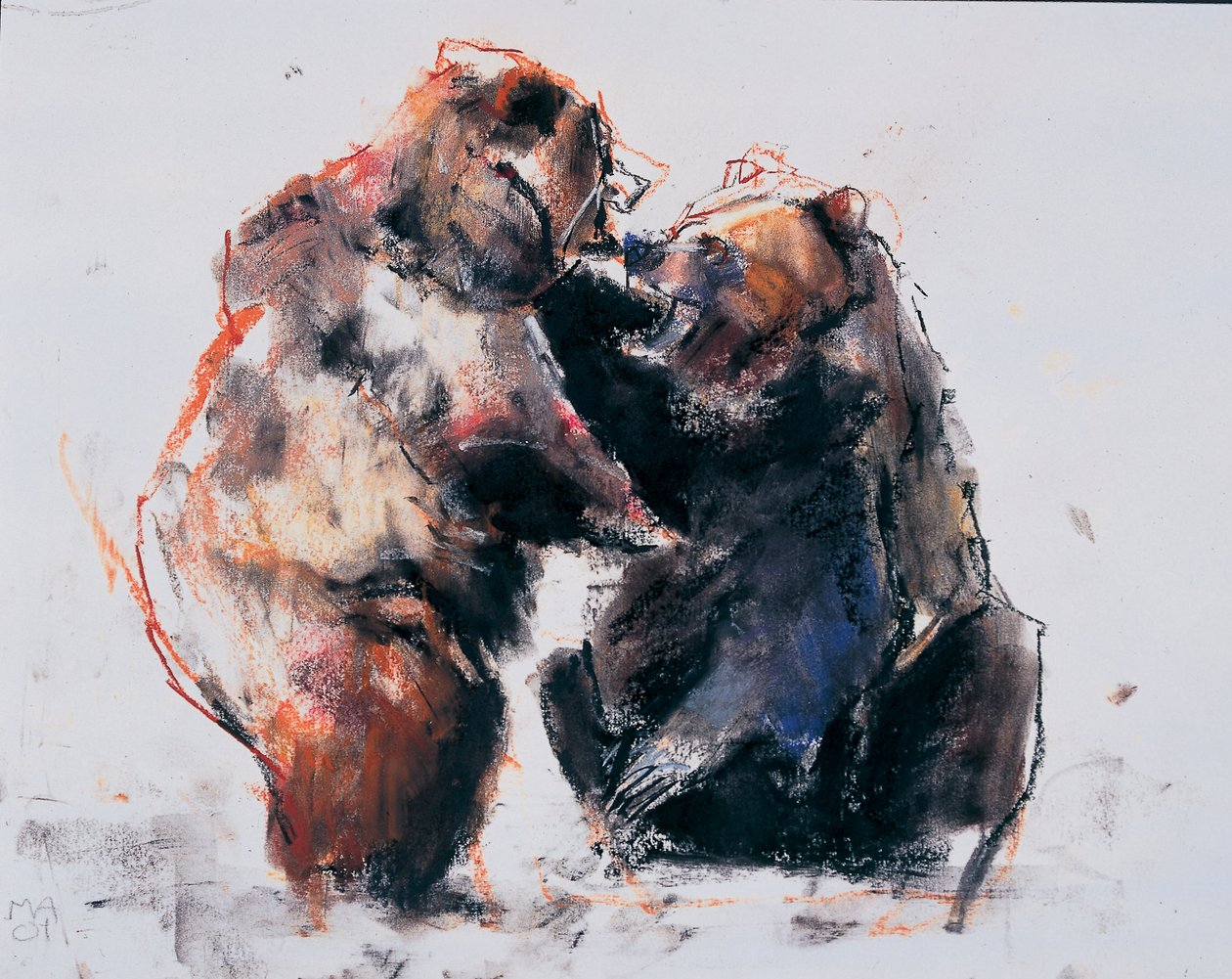 欧洲棕熊，2001年（木炭和纸上谈话） 作者 马克·阿德灵顿