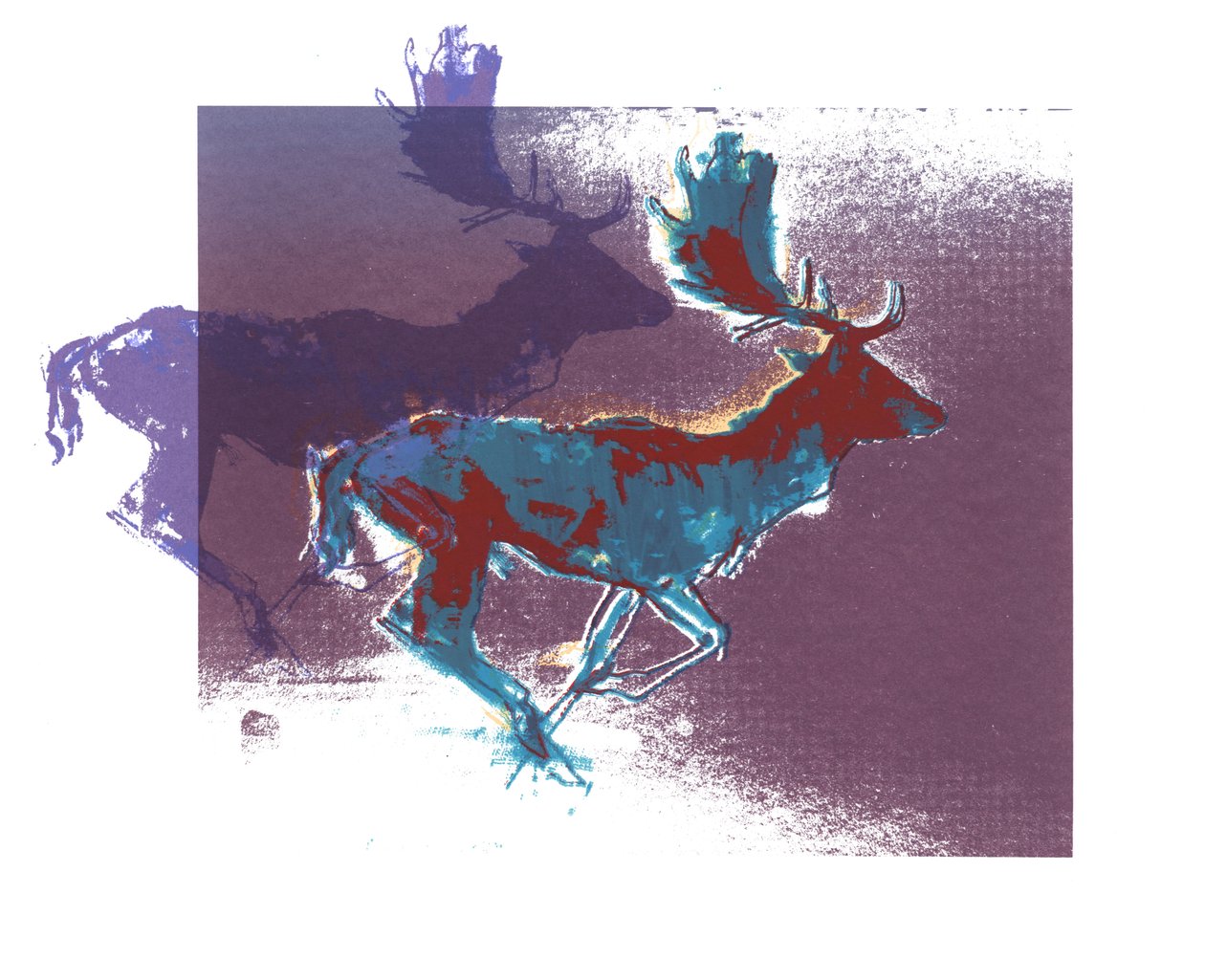 Fallow Bucks（蓝色，紫色），2015，（丝网印刷） 作者 马克·阿德灵顿