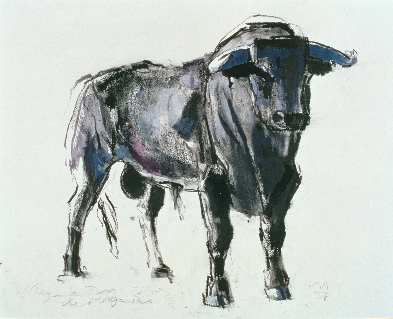 Miajadas的斗牛场，1998年（纸上混合媒体） 作者 马克·阿德灵顿