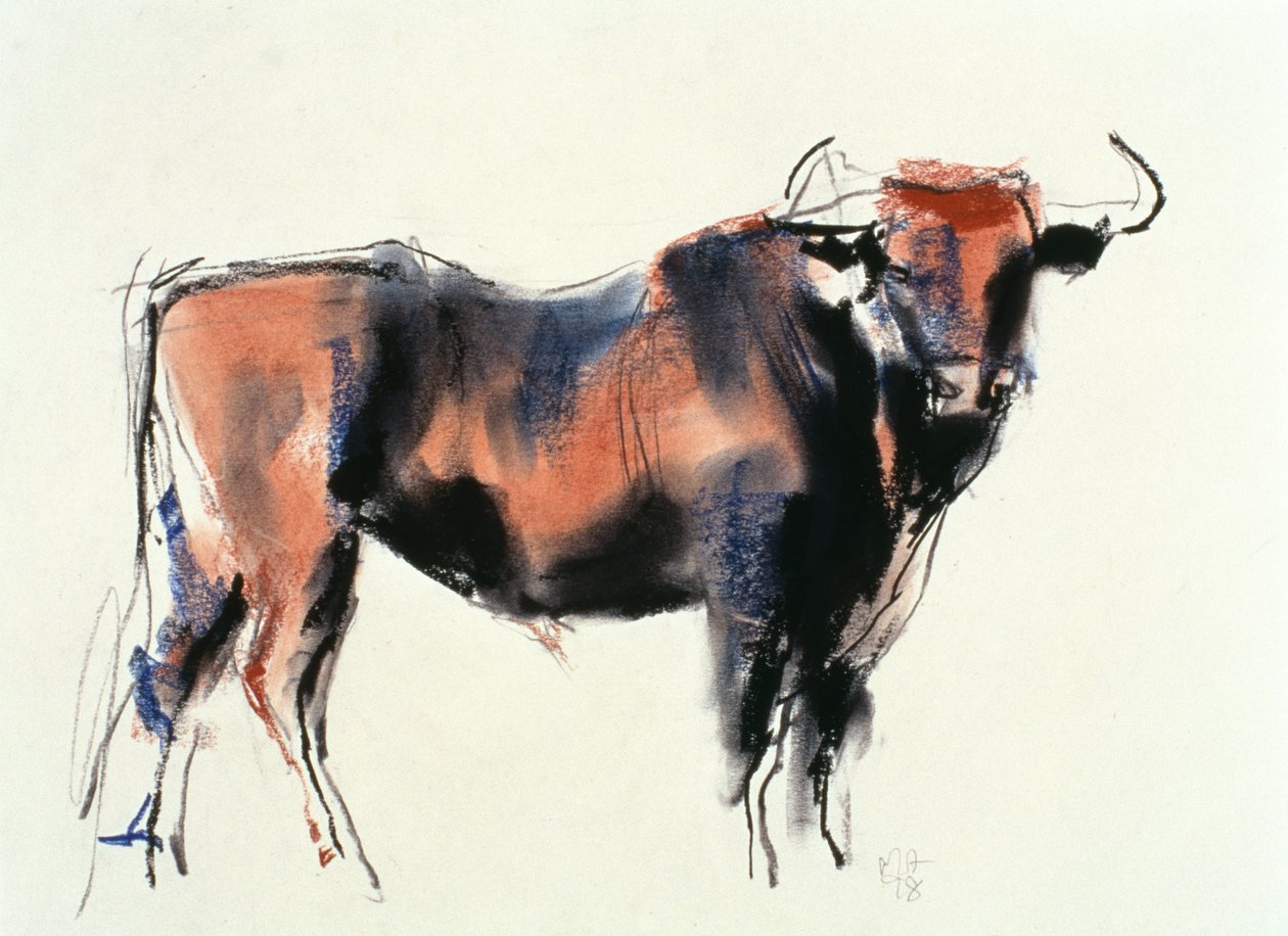红牛，1998年（石墨，背景和纸上木炭） 作者 马克·阿德灵顿
