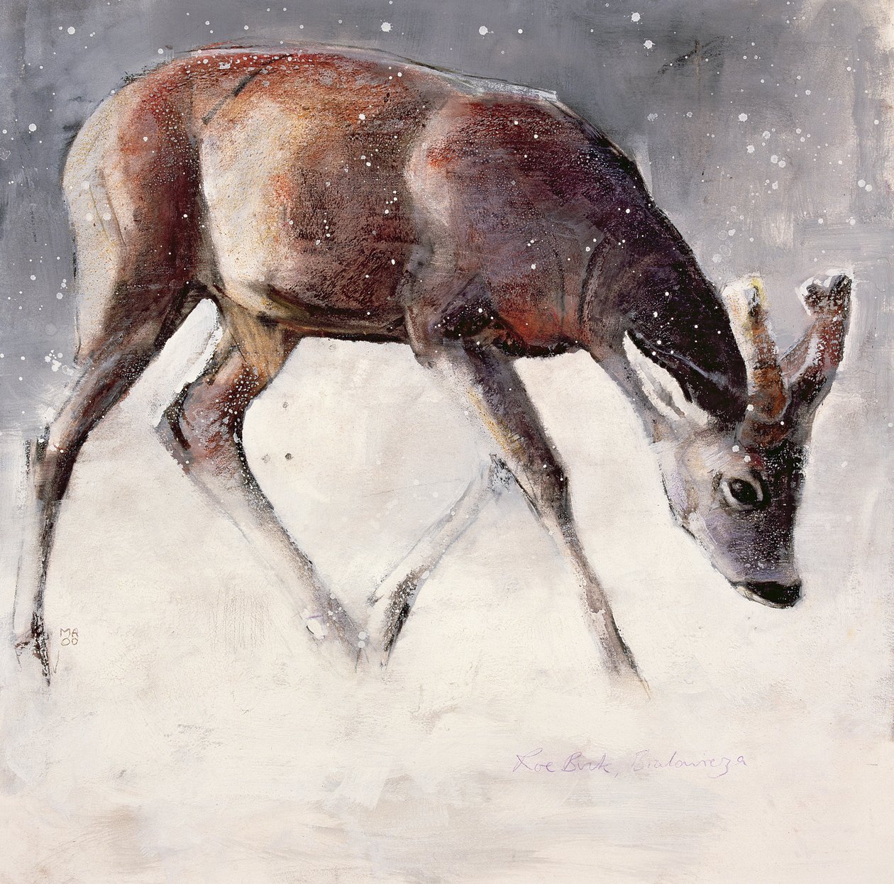 Roe Buck，Winter，2000（纸上混合媒体） 作者 马克·阿德灵顿