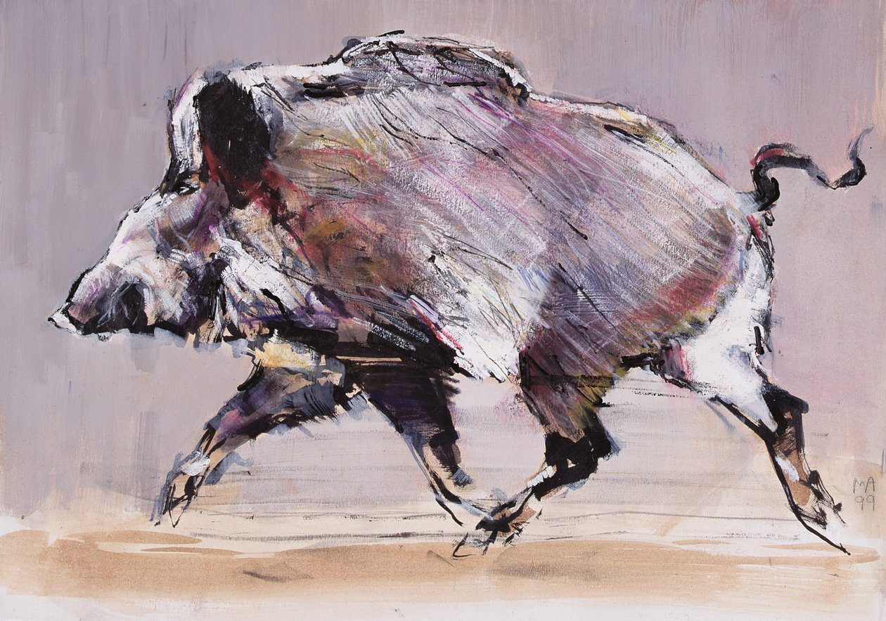 跑猪，1999年（纸上混合媒体） 作者 马克·阿德灵顿