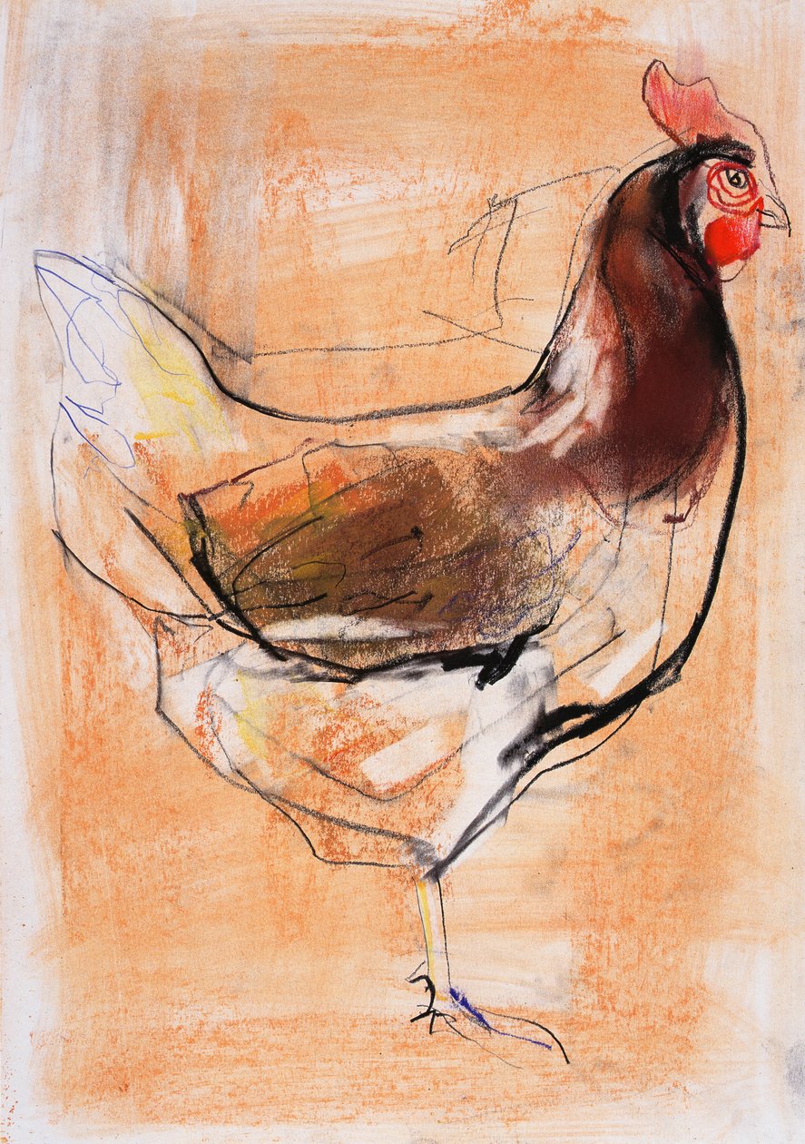 常设母鸡，1998年（石墨，白兰地和纸上木炭） 作者 马克·阿德灵顿