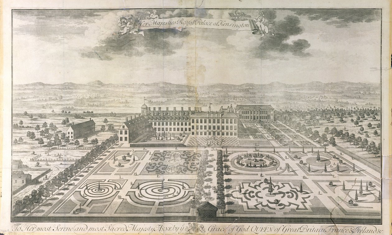 肯辛顿宫花园的鸟瞰图，由Johannes Kip（c.1652-1722）酒吧刻。由J.史密斯，1724年 作者 马克·安东尼·豪杜罗伊
