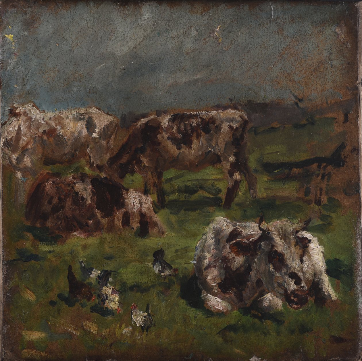 奶牛和chilckens，c.1880 作者 马克·费舍尔