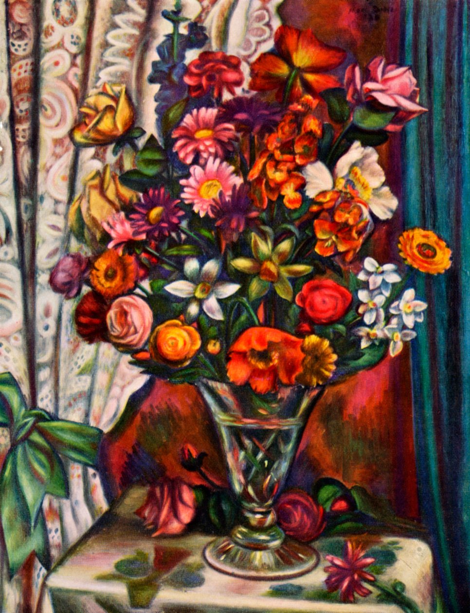 花卉静物画在一个银色花瓶的，1930年。 作者 马克·格特勒