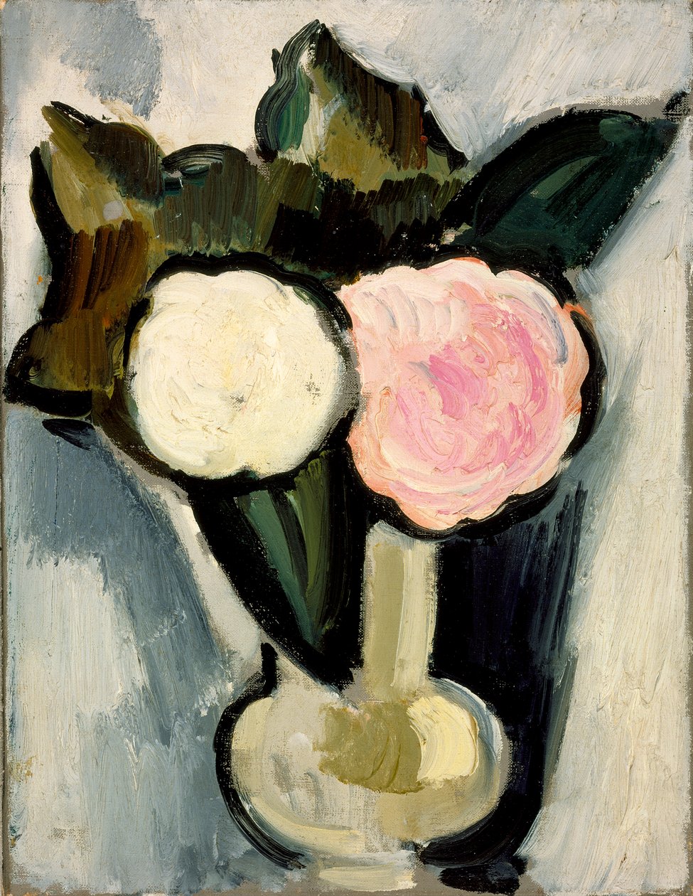 粉红色和白色的花朵在花瓶里，c.1929 作者 马斯登·哈特利