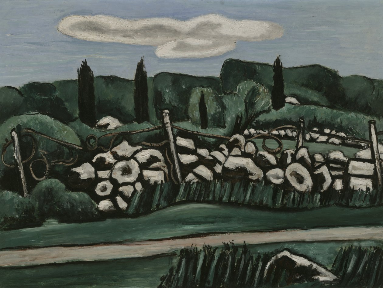 最后的石墙，Dogtown，c.1936-37（学院董事会的石油） 作者 马斯登·哈特利