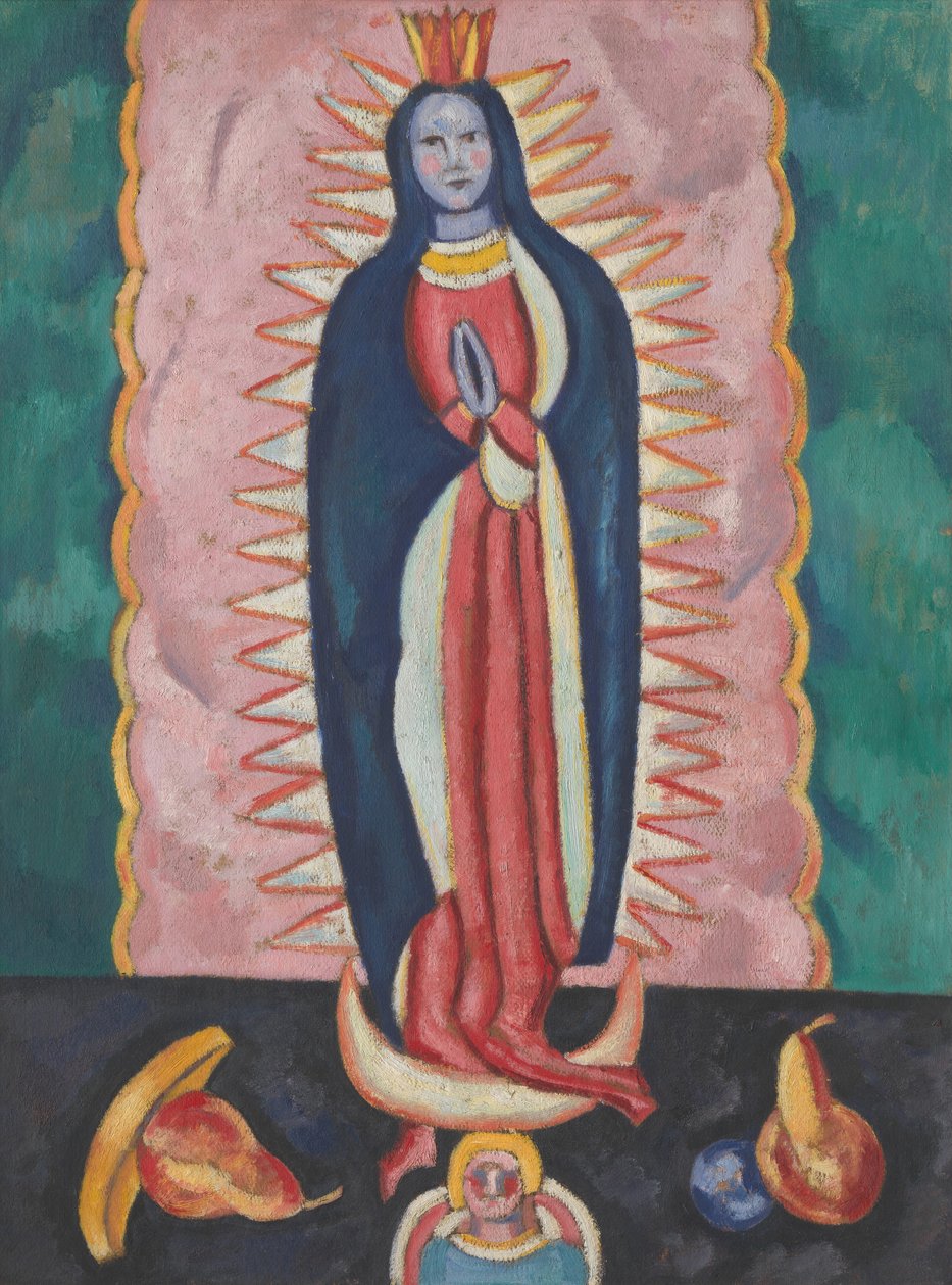 瓜达卢佩圣母，c.1918-19（纸板上的油和木炭） 作者 马斯登·哈特利