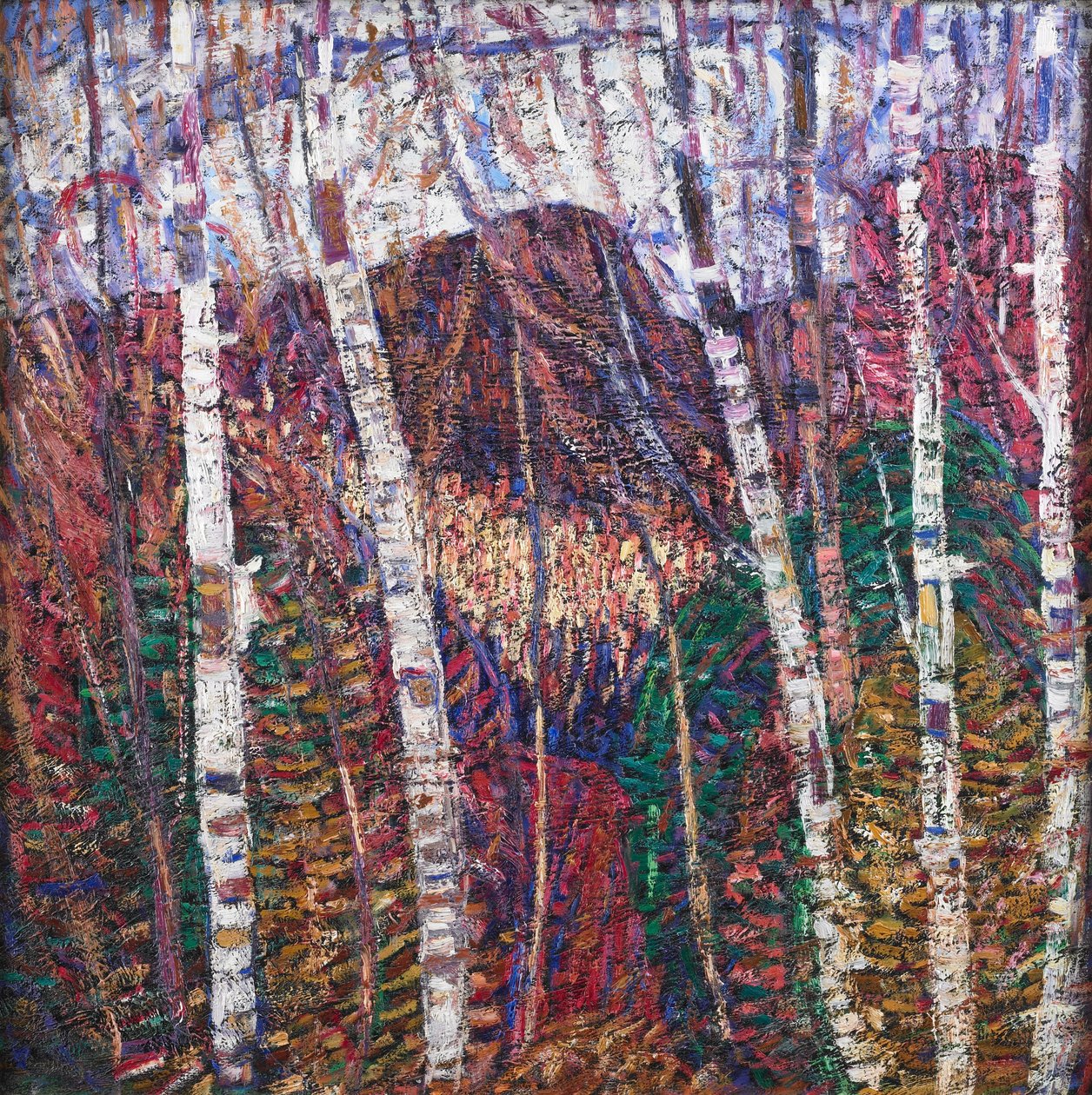 白桦树，约 1908 年（布面油画） 作者 马斯登·哈特利