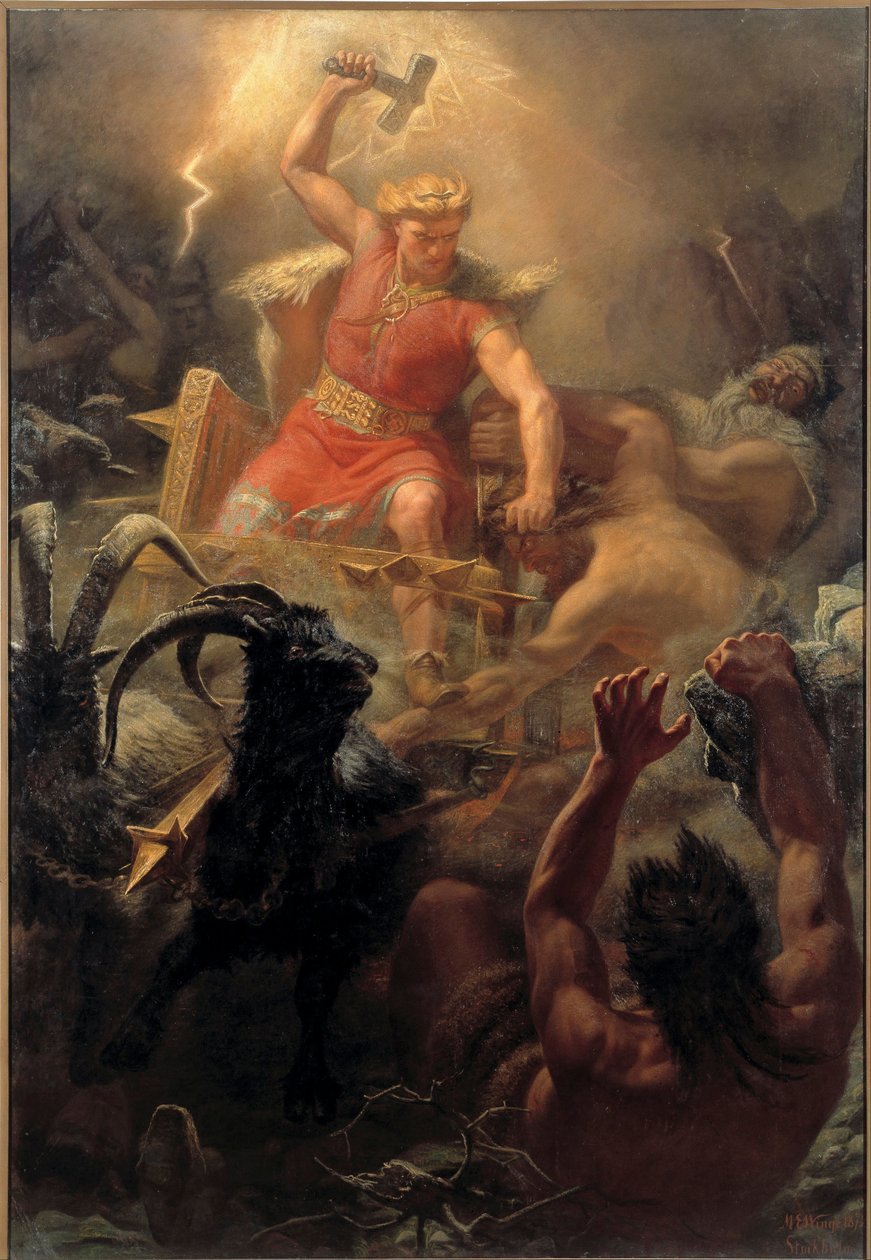 雷神 (Tor) avec les Geants - 雷神与巨人的战斗 - Winge, Marten Eskil (1825-1896) - 1872 - 布面油画 - 484x333 - Nationalmuseum Stockholm 作者 MårtenEskil Winge