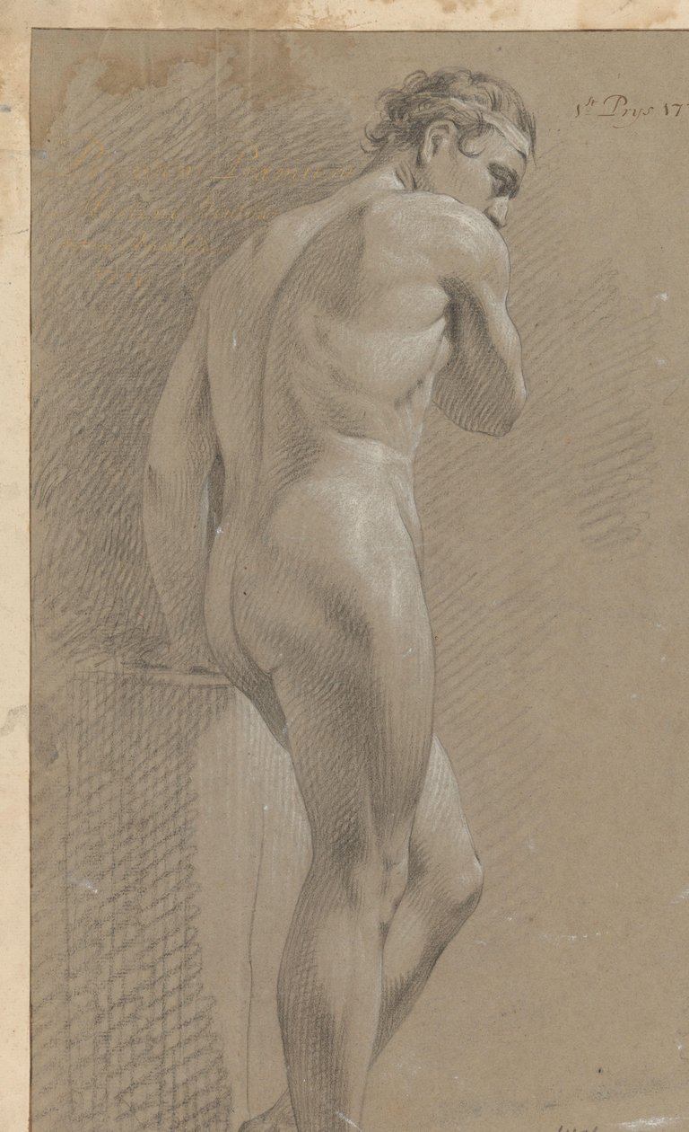 男性裸体站立，从背后看（1770 年一等奖） 作者 马丁·豪特曼