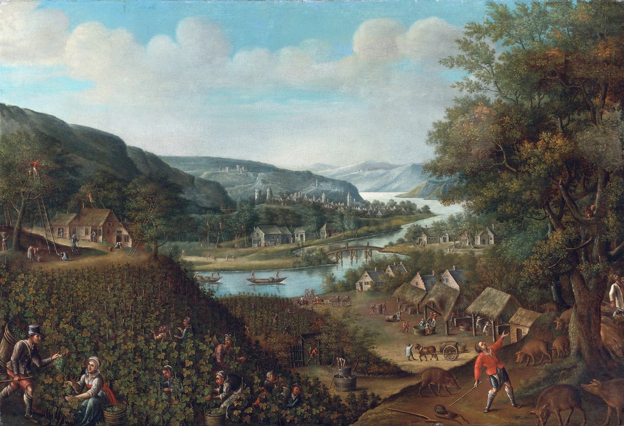 秋天 par Valckenborch, Marten van (1535-1612).布面油画，尺寸：88,3x129,5, ，私人收藏 作者 马丁·范·瓦尔肯伯奇（Marten van Valckenborch）