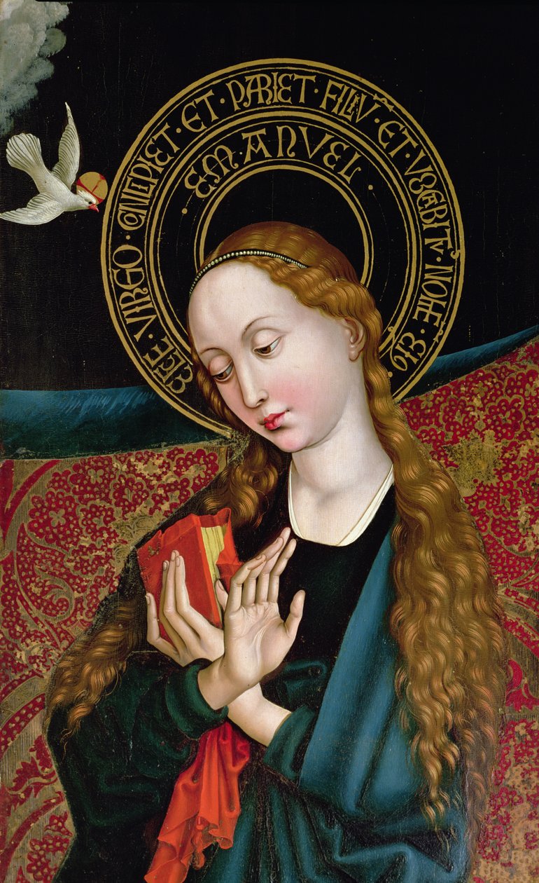 从天使报喜的处女的细节，从Orlier Altarpiece，c.1468-70 作者 马丁·尚高