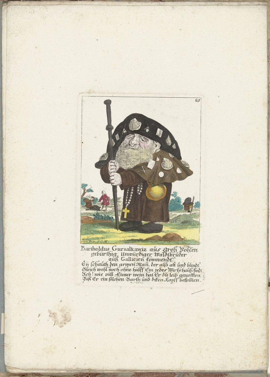 侏儒巴托尔达斯-古尔萨卡维兹（Bartholdus Gursalkawiz）饰演的皮尔格林，出自孔波斯特拉，约 1710 年
来自伟大的 Pohlen gebürthig, Unwürdiger Waldtbruder auß Gallicien kommendt 的 Bartholdus Gursalkawiz（物品上的标题）
Il Callotto resurcitato oder Neu eingerichtes Zwerchen Cabinet（系列 作者 马丁·恩格尔布雷希特（归因于）