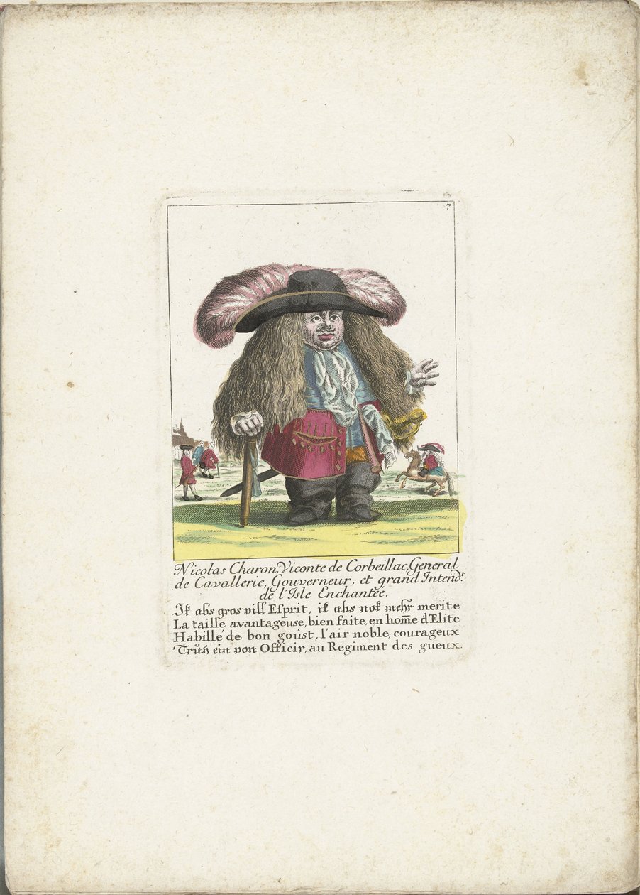 侏儒尼古拉斯-夏龙作为骑兵将军，约 1710 年
尼古拉斯-夏龙，科比亚克的维康特，骑兵将军，总督，以及迷人之岛的大意向者（标题在实物上）
Il Callotto resurcitato oder Neu eingerichtes Zwerchen C 作者 马丁·恩格尔布雷希特（归因于）