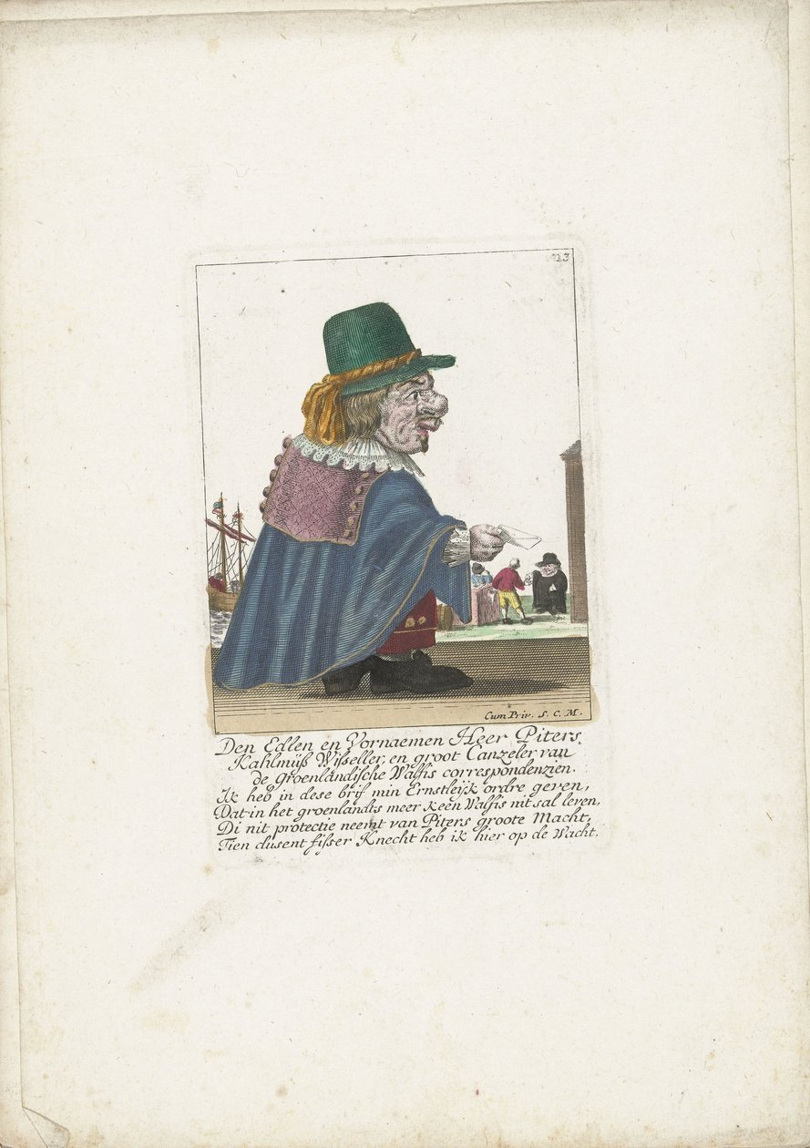 侏儒皮特斯-卡赫尔米斯-维塞勒（Piters Kahlmüß Wisseller）扮演的捕鲸船，约 1710 年
Den Edlen en Vornaemen Heer Piters Kahlmüß Wisseller, en groot Canzeler van de Groenlandische Walfis correspondenzien（标题见实物）
Il Callotto resurcitato oder Neu eingerichtes Zwerchen C 作者 马丁·恩格尔布雷希特（归因于）