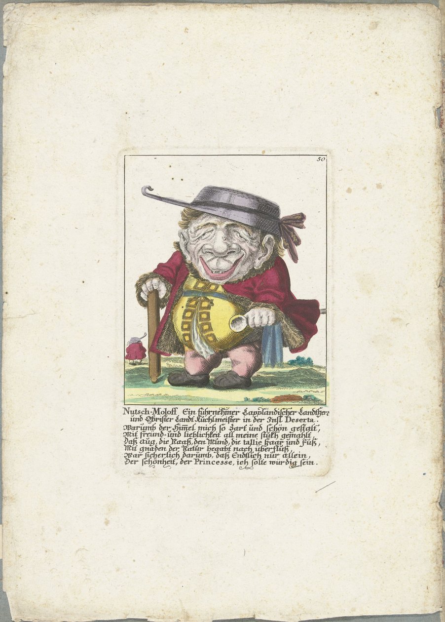 努奇-莫洛夫漫画
Nutsch-Moloff Ein führnehmer Lappländischer Landherr und Obrister Landt Kuchlmeister in der Insl Deserta（物品上的标题）
Il Callotto resurcitato oder Neu eingerichtes Zwerchen Cabinet（系列名称） 作者 马丁·恩格尔布雷希特（归因于）