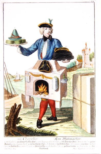 A Milliner（彩色平版印刷）。 作者 马丁·恩格布雷希特