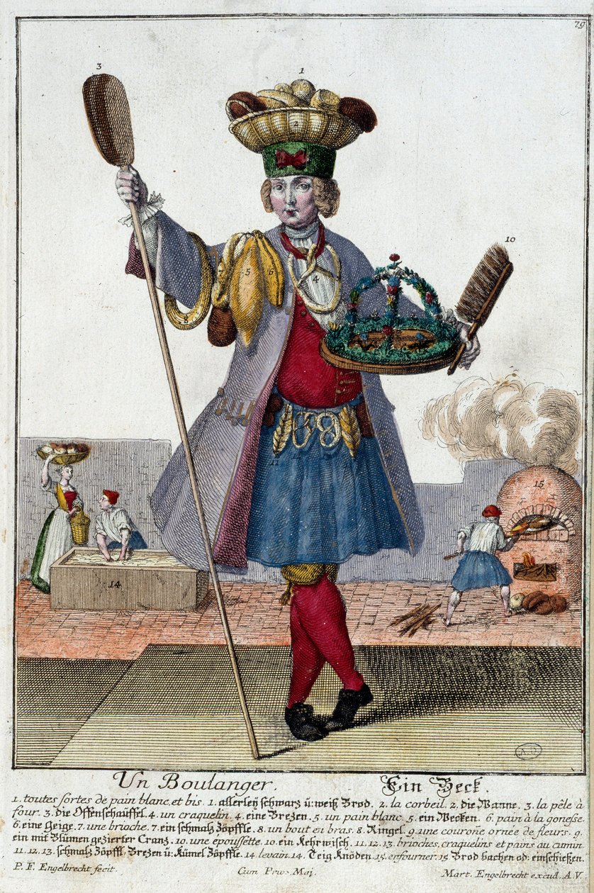 仪表。一个面包师。马丁-恩格尔布雷希特（1684-1756）的版画，载于18世纪德国的 "马努瓦里-哈比尔斯的新集会"。巴黎，装饰艺术 作者 马丁·恩格布雷希特