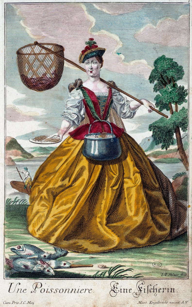 梅蒂尔。一条鱼。Martin Engelbrecht (1684-1756)的版画，载于18世纪德国的 "Manouvries habilles的新集会"。巴黎，装饰艺术 作者 马丁·恩格布雷希特