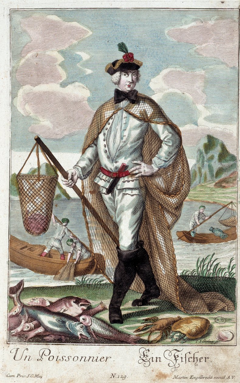 仪表。一棵鱼树。Martin Engelbrecht (1684-1756)的雕刻，载于18世纪德国的 "Manouvries habilles的新集会"。巴黎，装饰艺术 作者 马丁·恩格布雷希特