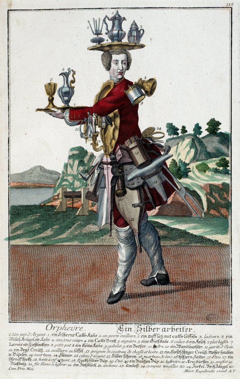 仪表。一条金鱼。Martin Engelbrecht (1684-1756)的版画，载于18世纪德国的 "Manouvries habilles的新集会"。巴黎，装饰艺术 作者 马丁·恩格布雷希特