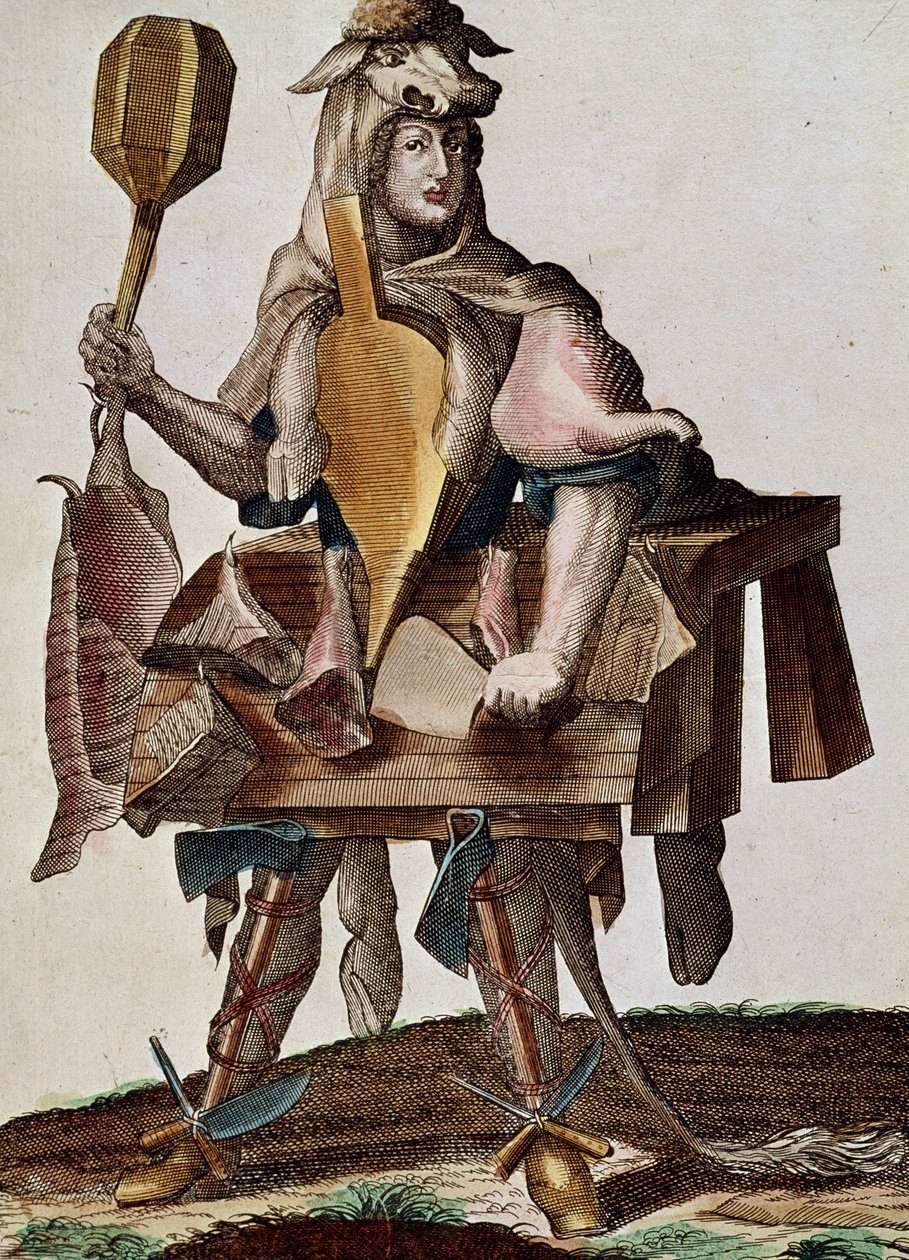 屠夫，雕刻自Assemblage des nouveau manouvries habilles Martin Engelbrecht（1684-1756），德国 作者 马丁·恩格布雷希特