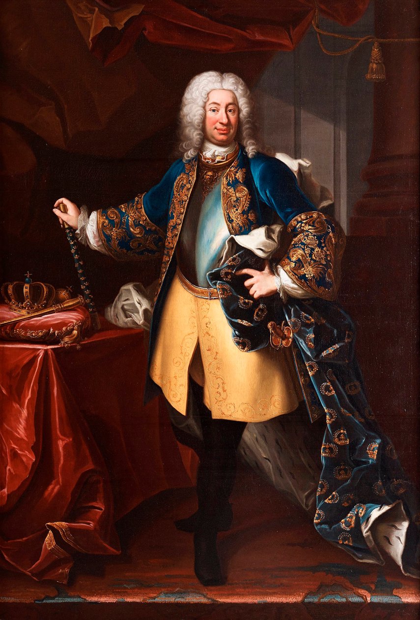 Portrait de Frederic I (Frederick I) (1676-1751) roi de Suede et prince de Finlande (Portrait of King Frederick I of Sweden (1676-1751)) Peinture de Martin Meytens dit le jeune (1695-1770), ca 1730 - Oil on canvas, 234x158 - Private Collection 作者 马丁·梅滕斯（Martin Meytens）