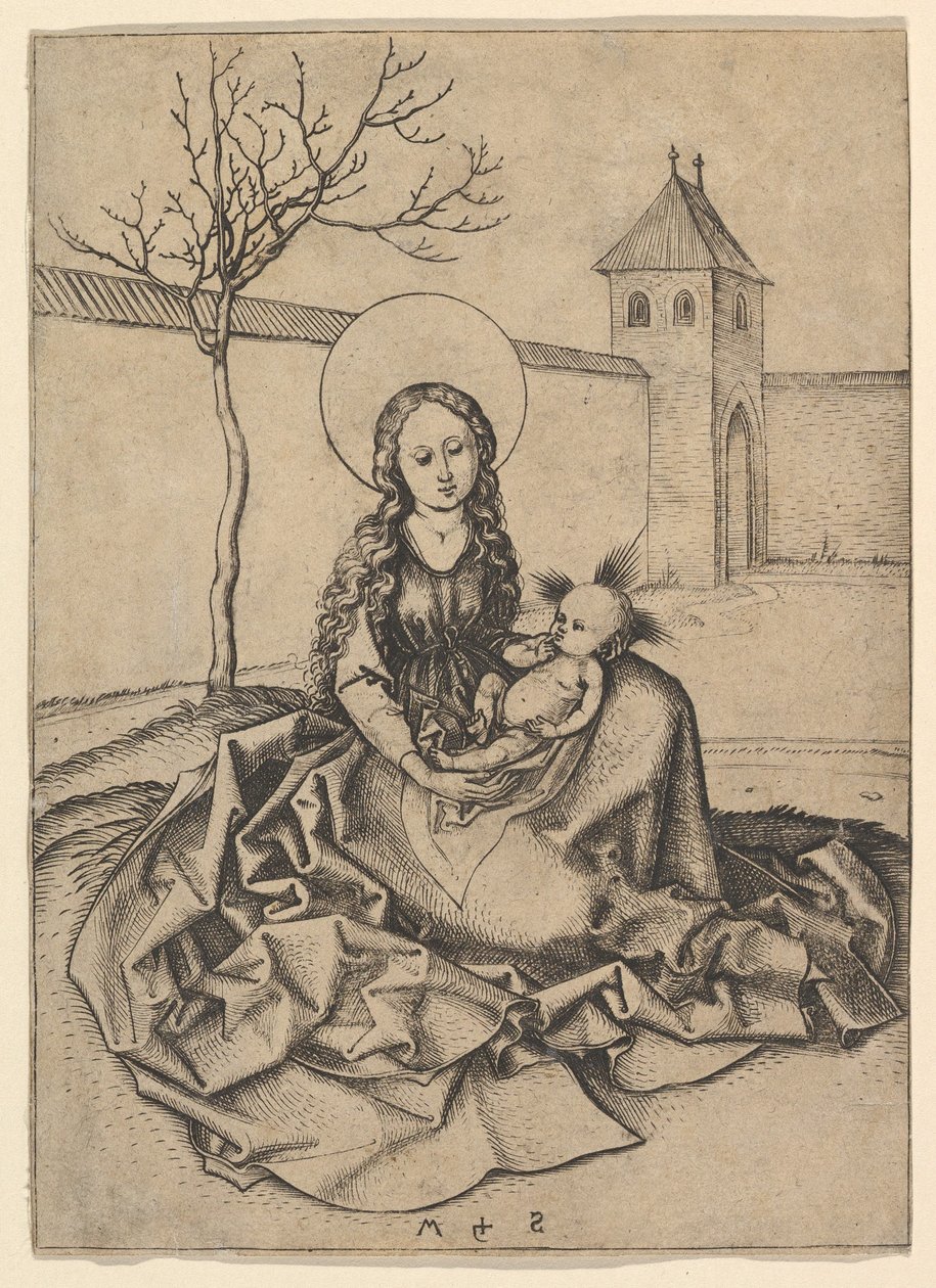 麦当娜和孩子在院子里，ca。 1435-1491。 作者 马丁·尚高