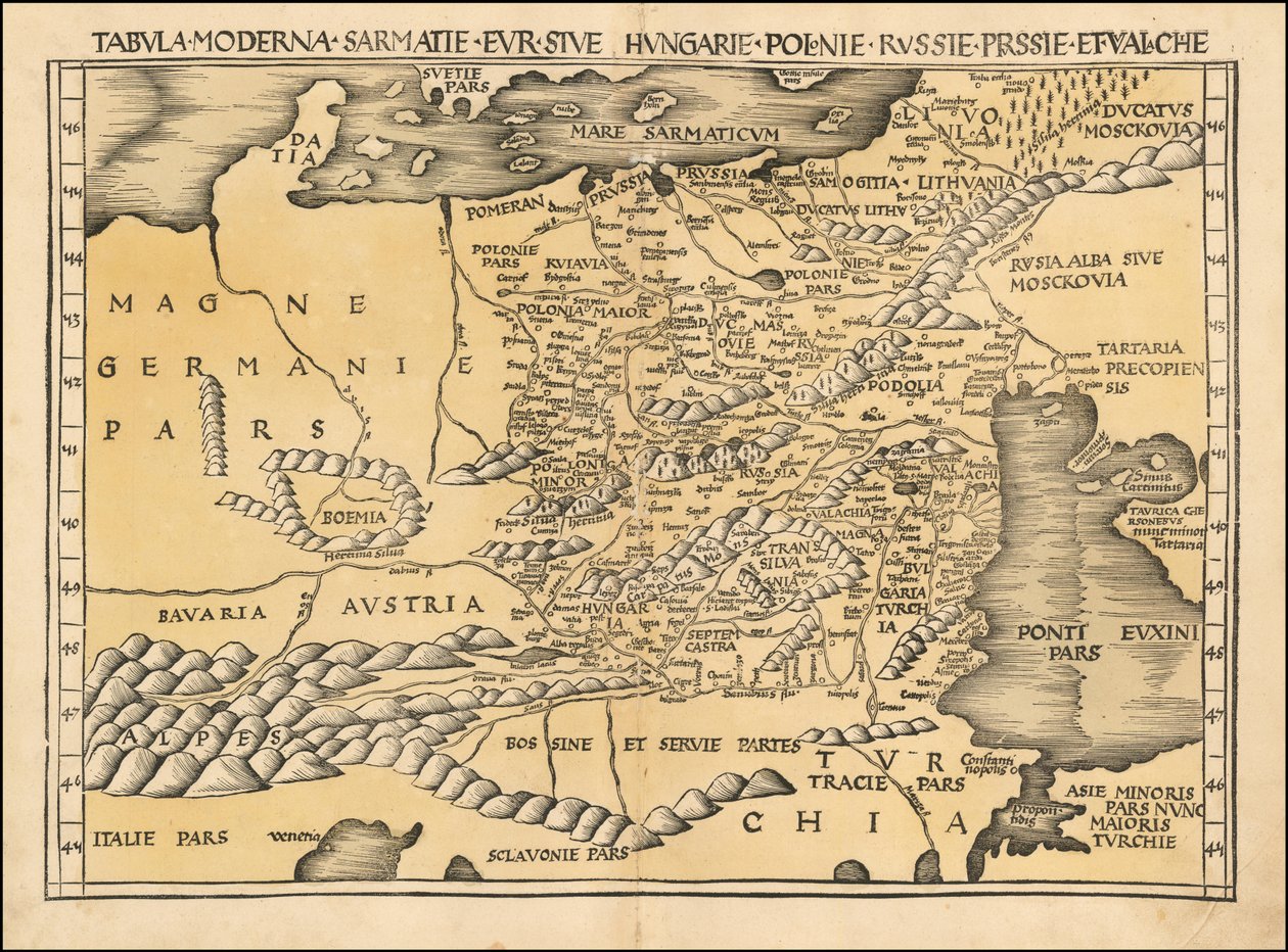 马丁-瓦尔德塞缪勒绘制的 1513 年波兰、波罗的海、匈牙利和东欧地图 作者 马丁·沃尔德西缪勒