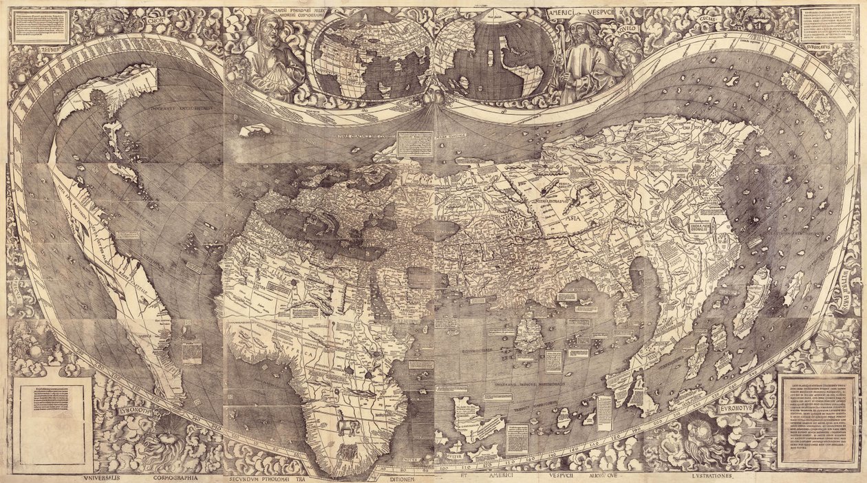 世界地图环球百科，1507年 作者 马丁·沃尔德西缪勒