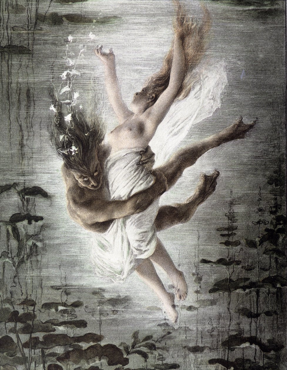 绑架一名年轻女子的海洋怪物（14299 的细节），“Allegorien”，Martin Gerlach，c. 1900年。 作者 老马丁·格拉赫