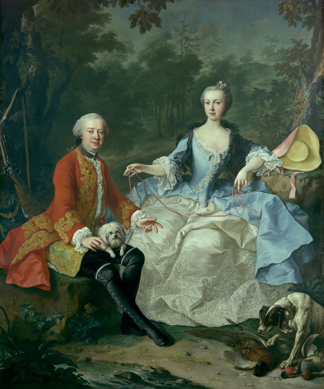 贾科莫·杜拉佐伯爵（Giacomo Durazzo 1717-1794）和他的妻子在《猎人》的指导下...可能于1760年代初。 作者 马丁·范·梅滕斯