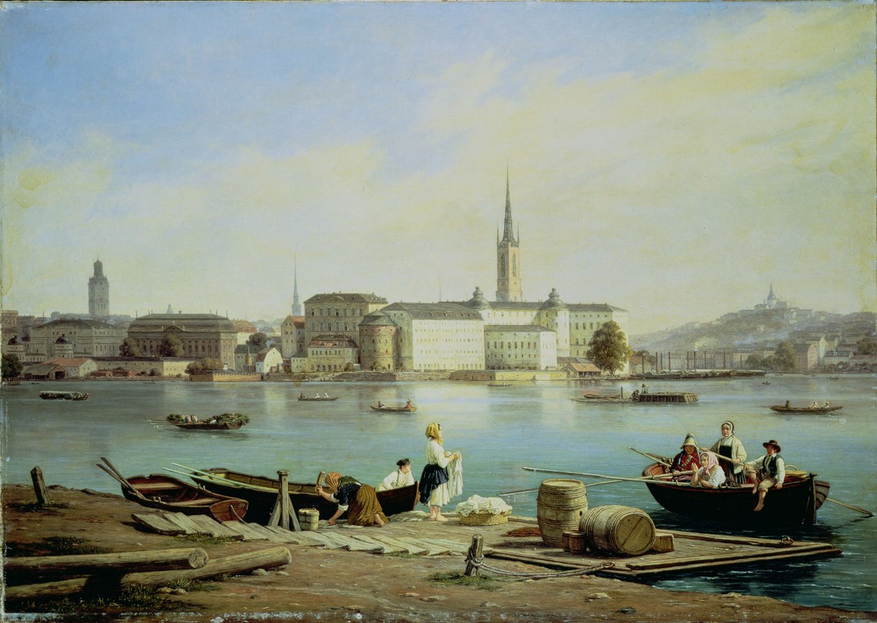 Ridarhuset和Riddarholms教堂外的Riddarholmen在斯德哥尔摩的景色，斯德哥尔摩 作者 马蒂努斯·罗比