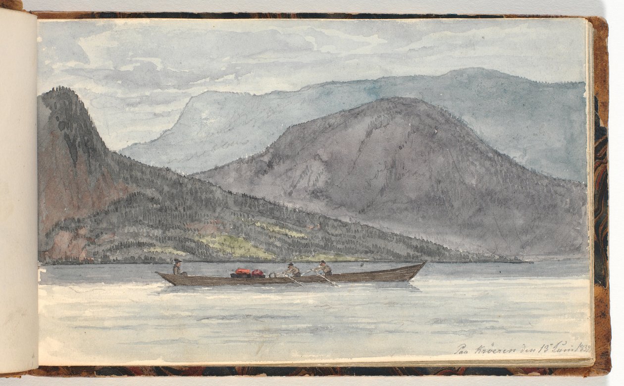 峡湾风景与划艇 作者 马蒂努斯·罗比（MartinusRørbye）