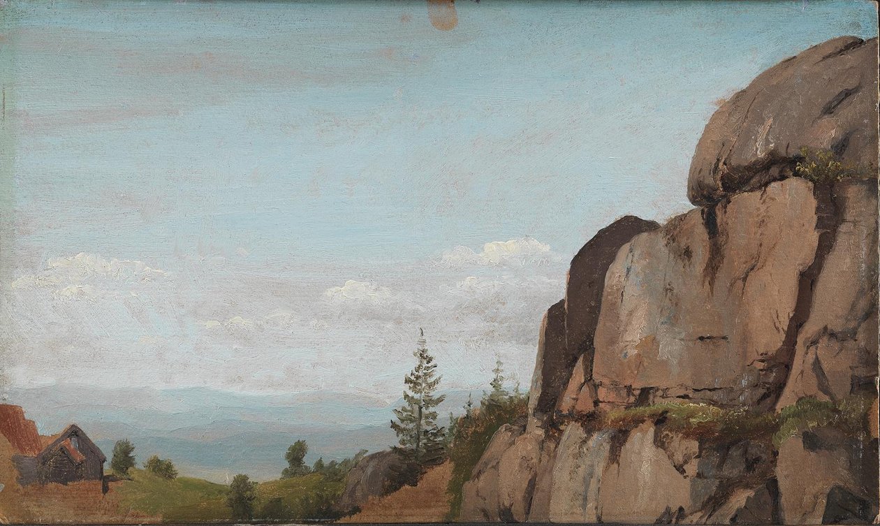 挪威风景，前景为岩石 作者 马蒂努斯·罗比（MartinusRørbye）