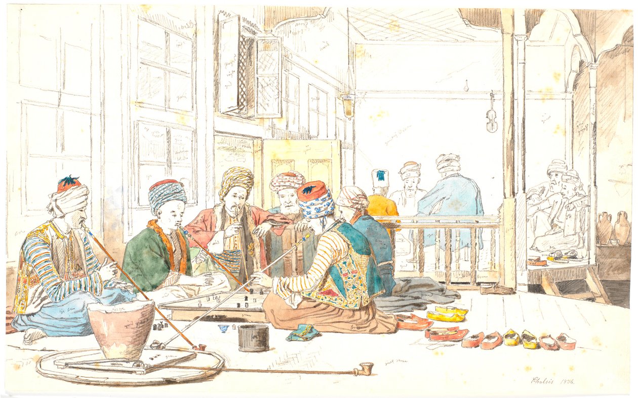 土耳其人在查基斯的一家咖啡馆玩桌游 作者 马蒂努斯·罗比（MartinusRørbye）