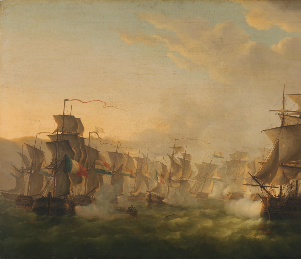 荷兰舰队与英国舰队在荷兰船队驶往布洛涅途中的冲突（1804 年） 作者 Martinus Schouman（艺术家签名）