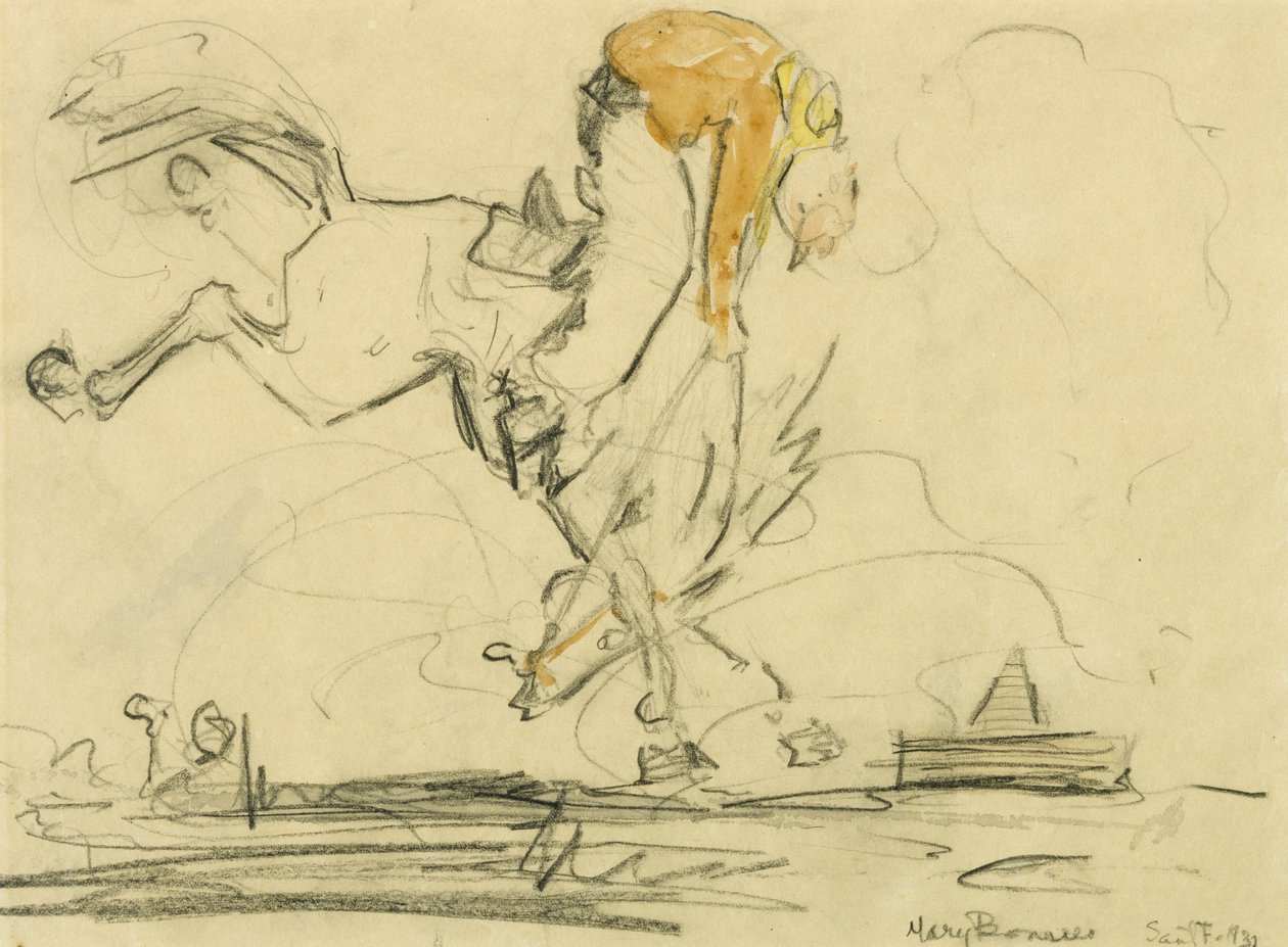 野马，1931年（铅笔和wc在编织纸上） 作者 玛丽·邦纳