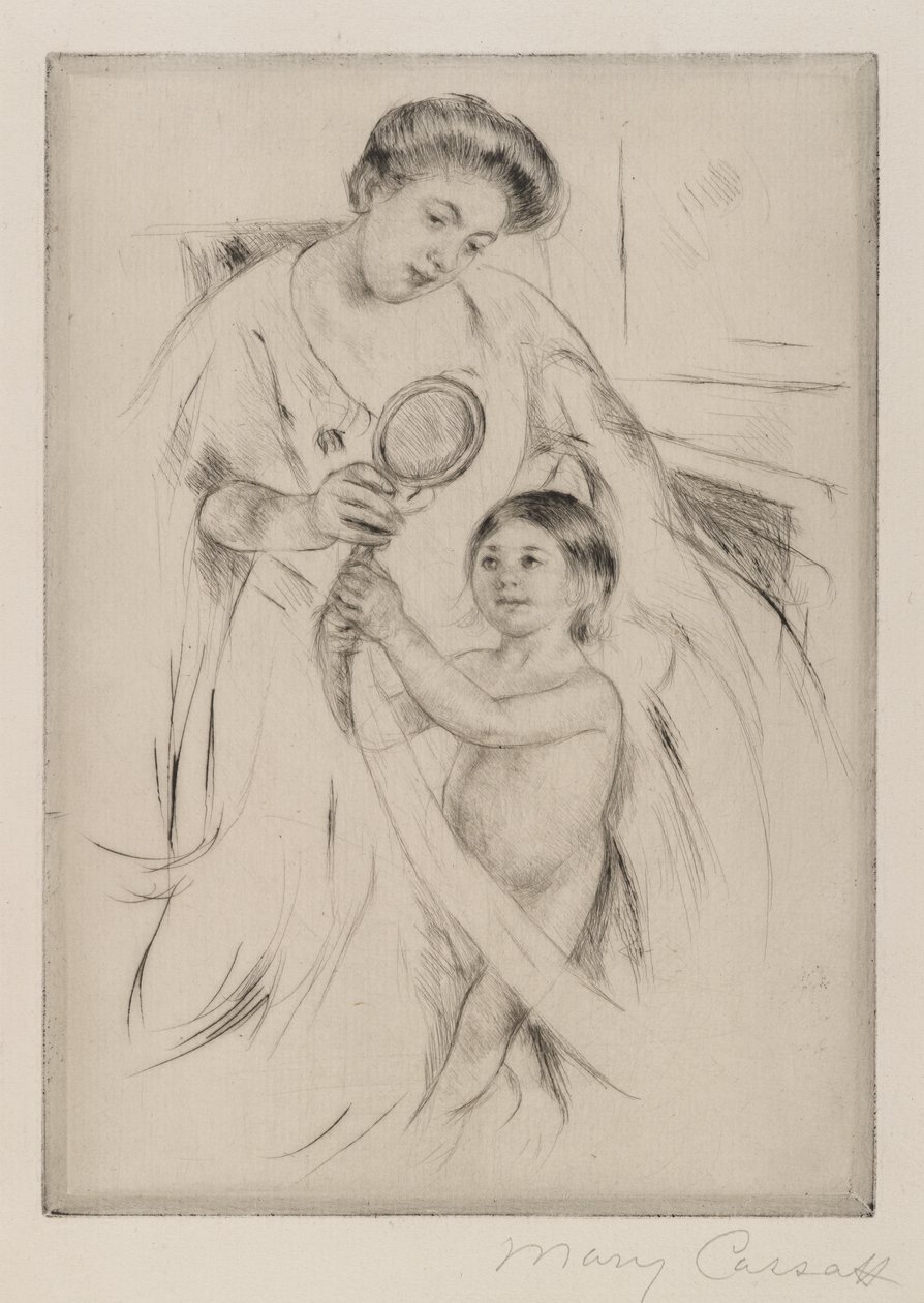 La Glace a Main，c.1905（奶油色纸上的干点） 作者 玛丽·卡萨特