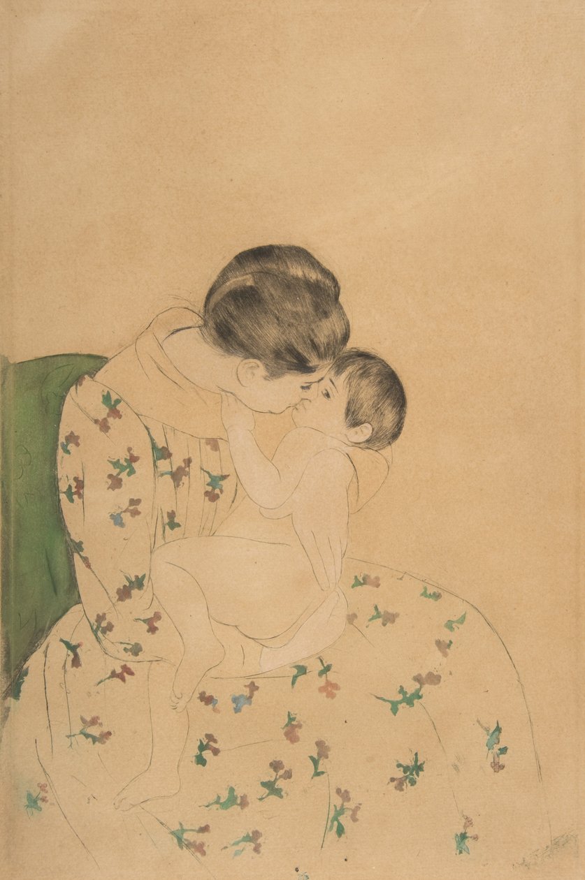 母亲的吻，c.1891 作者 玛丽·卡萨特