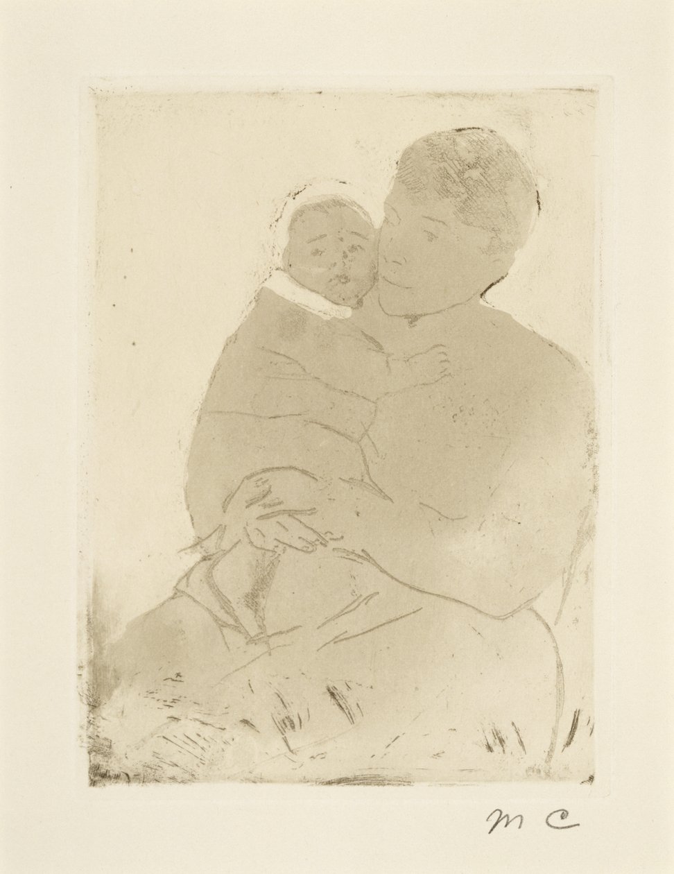 护士和婴儿票据（第1号），c.1889-90（编织纸上的软底蚀刻和涂层） 作者 玛丽·卡萨特