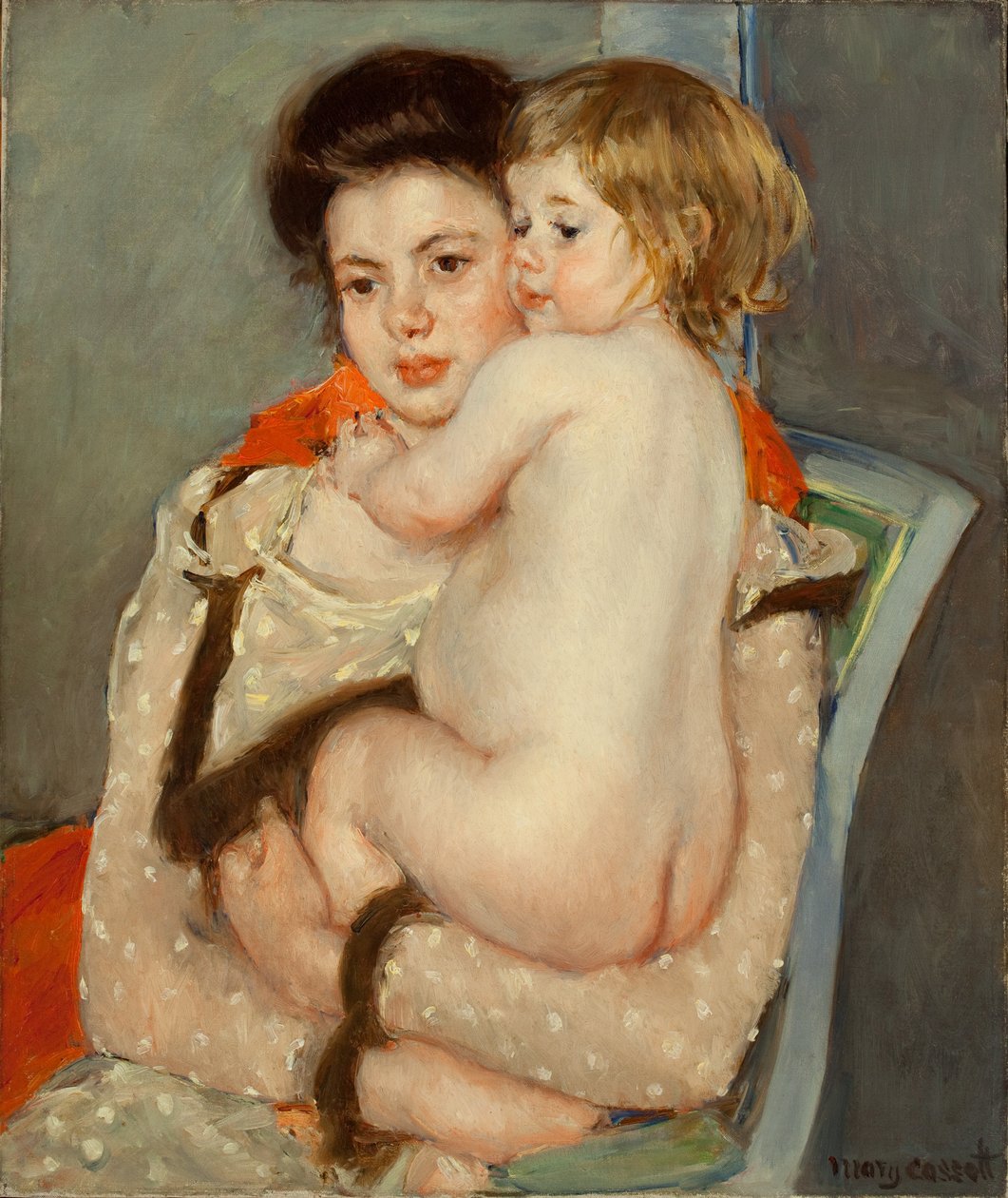Reine Lefebvre抱着一个裸体婴儿，1902年 作者 玛丽·卡萨特