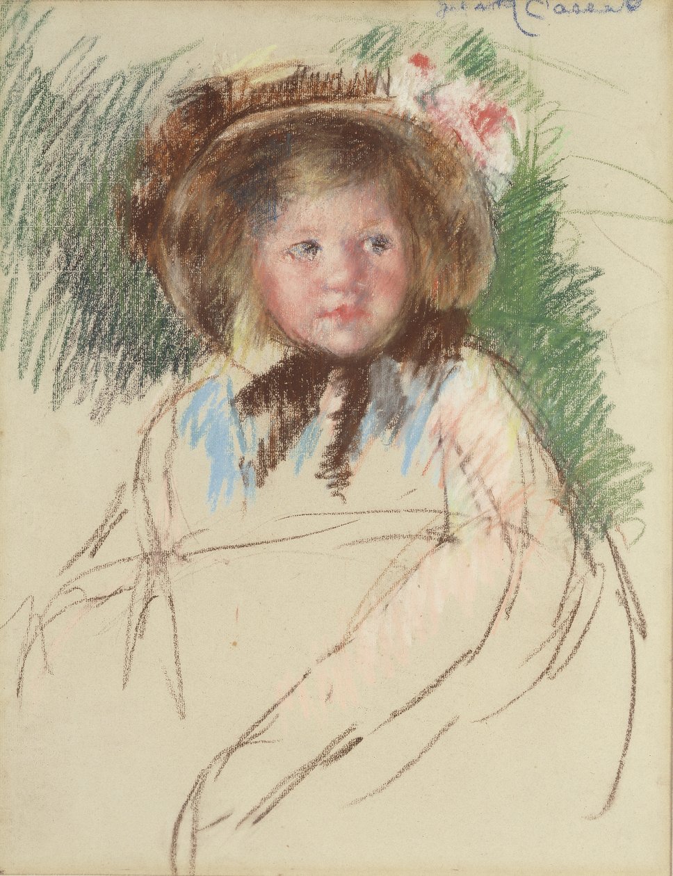 Sara在黑暗的帽子里绑着她的下巴，c.1901 作者 玛丽·卡萨特