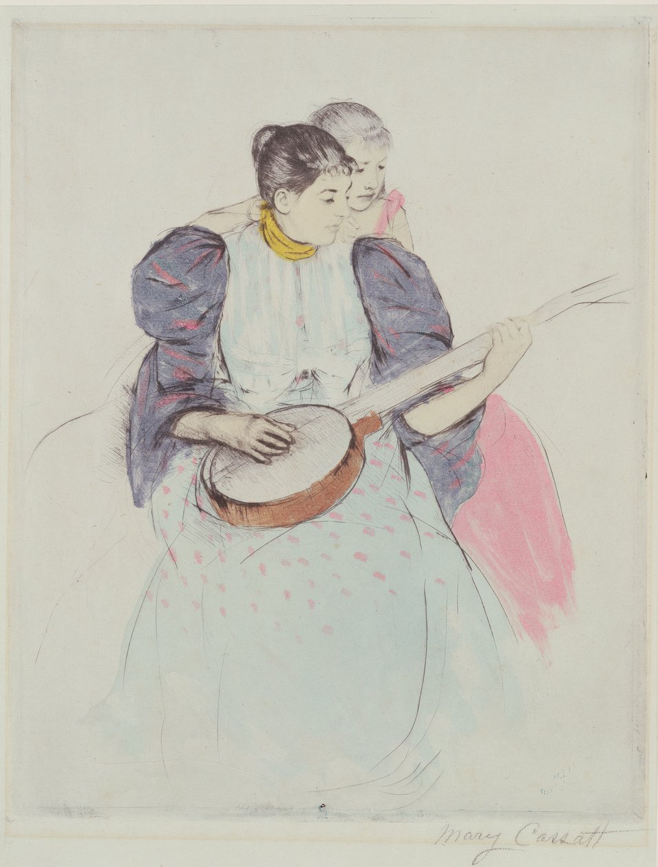 班卓琴课程，1893年（干点，softground und aquatint在纸上） 作者 玛丽·卡萨特