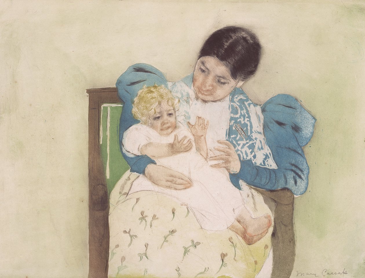 赤脚儿童，c.1896（干点和颜色的aquatint） 作者 玛丽·卡萨特